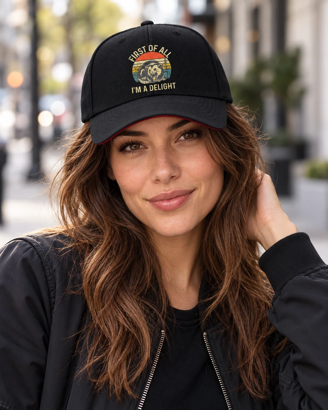 Funny Opossum Im A Delight Baseball Cap Mens Womens Gift, styled for everyday streetwear